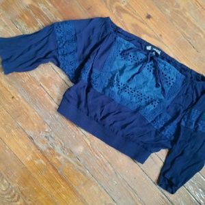 BRAND NEW Refuge Navy Cotton Eyelet Lace Crop